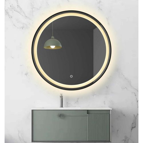 LED spiegel rond met zwart frame - 800mm