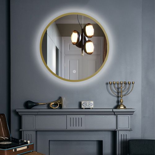 LED spiegel rond met goud metalen frame - 800mm