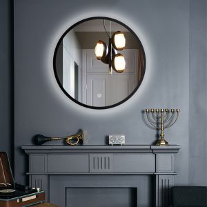 LED spiegel rond met zwart metalen frame - 1000mm